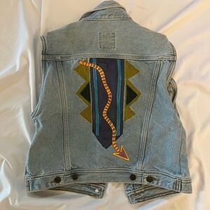 Parrot Eyes Denim Jean Jacket Vest Vintage Hippie Style Size Small